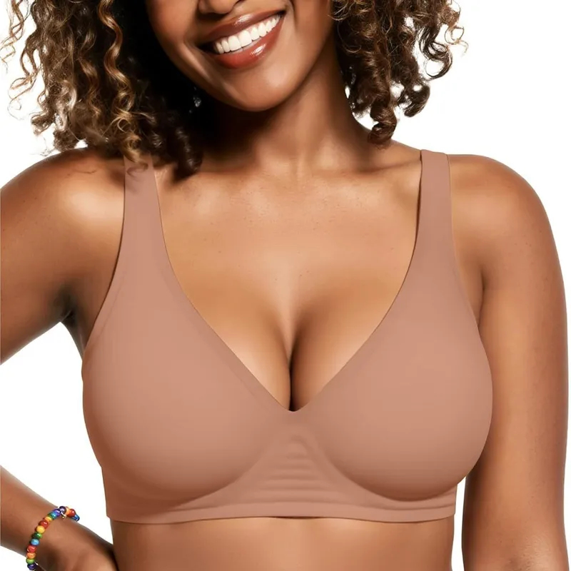 T Shirt Bra Seamless - Женский бесшовный бюстгальтер-топ с глубоким V-образным